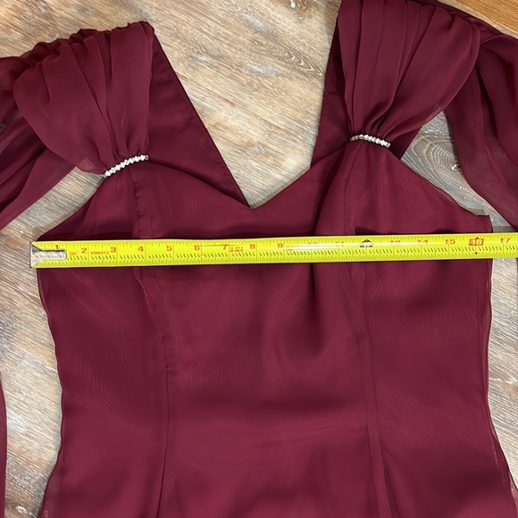 Michaelangelo Burgundy Dress Chiffon Wide Strap Dramatic Shoulder Trains Size 10 - Picture 12 of 14